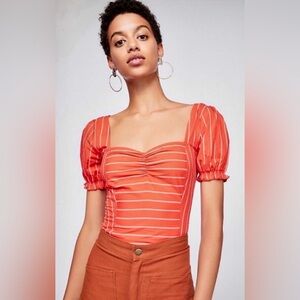 Free People Rose Garden Striped Puff Sleeve Crop Top Women’s Size XS